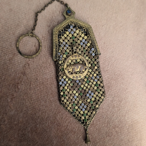 1920's Enamel Mini Metal Mesh Flapper Coin Purse - Picture 9 of 9
